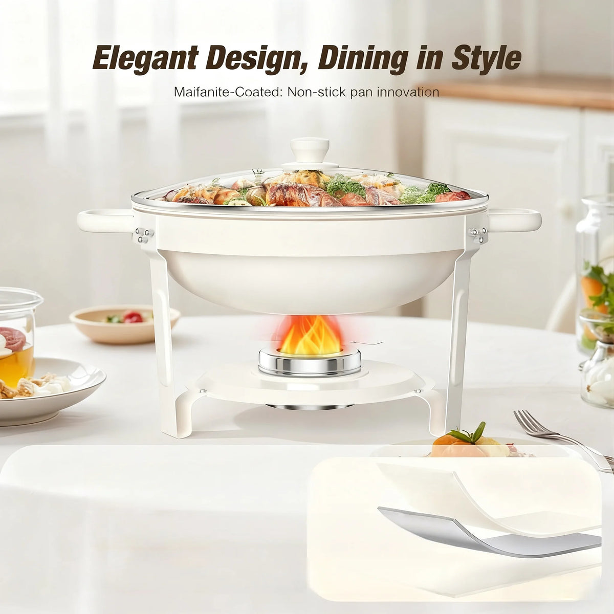 White Chafing Dishes Buffet Glass Lid 5qt 1-2-4pack