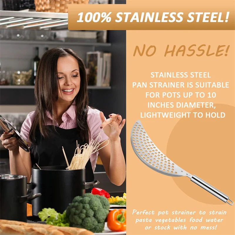 Stainless Steel Pot Strainer Colander Handle Held Crescent