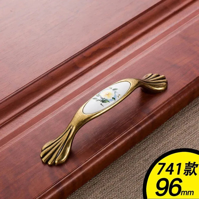 European Green Flower Ceramic Handles Cabinet Storage Dressers