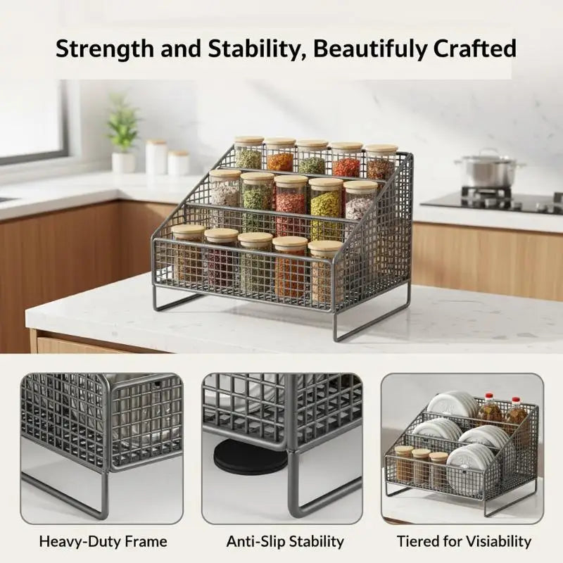 Sturdy Countertop Organizer Metal Basket Organizer Shelf Storage