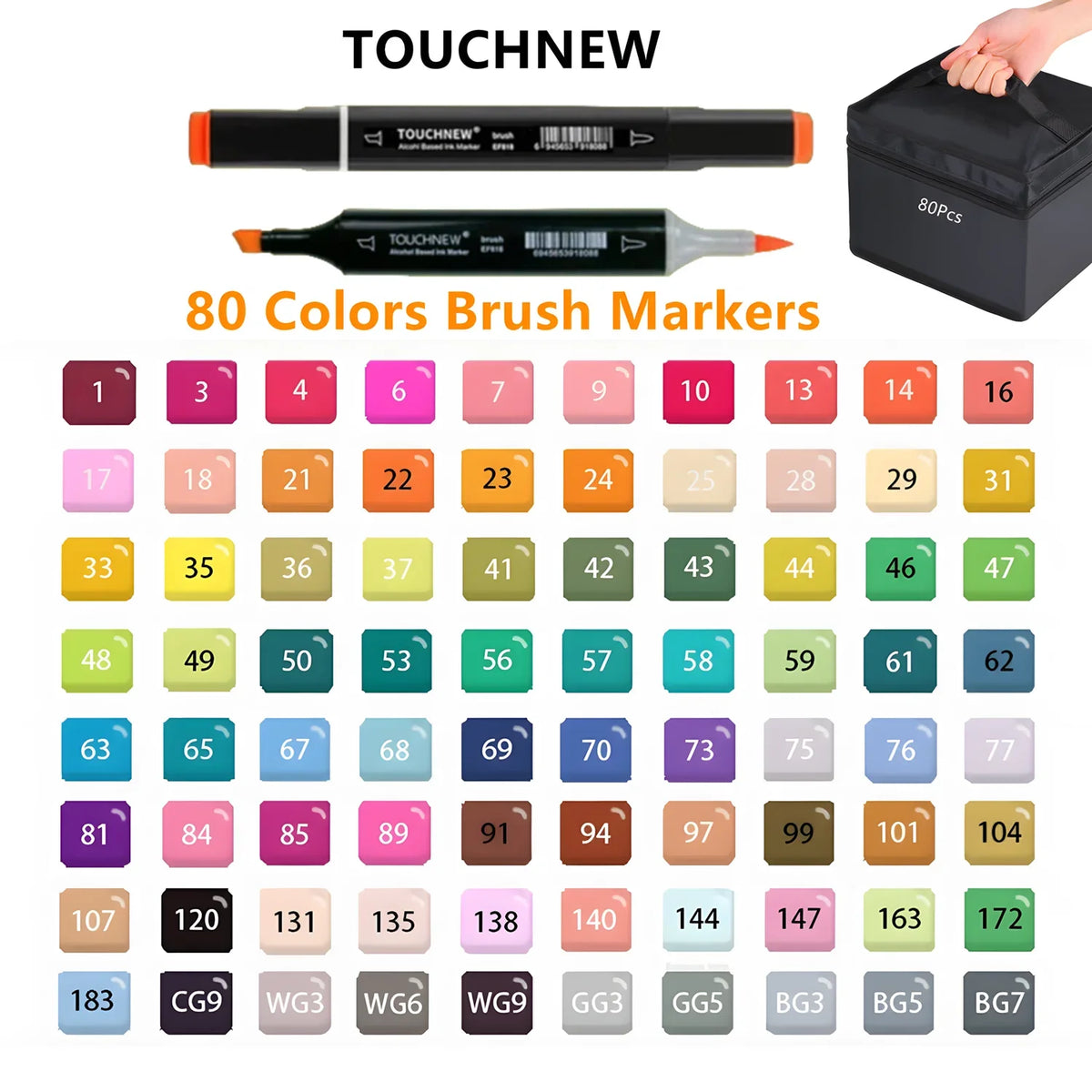 Touchnew Alcohol Markers Soft Brush Tip Brush Markers