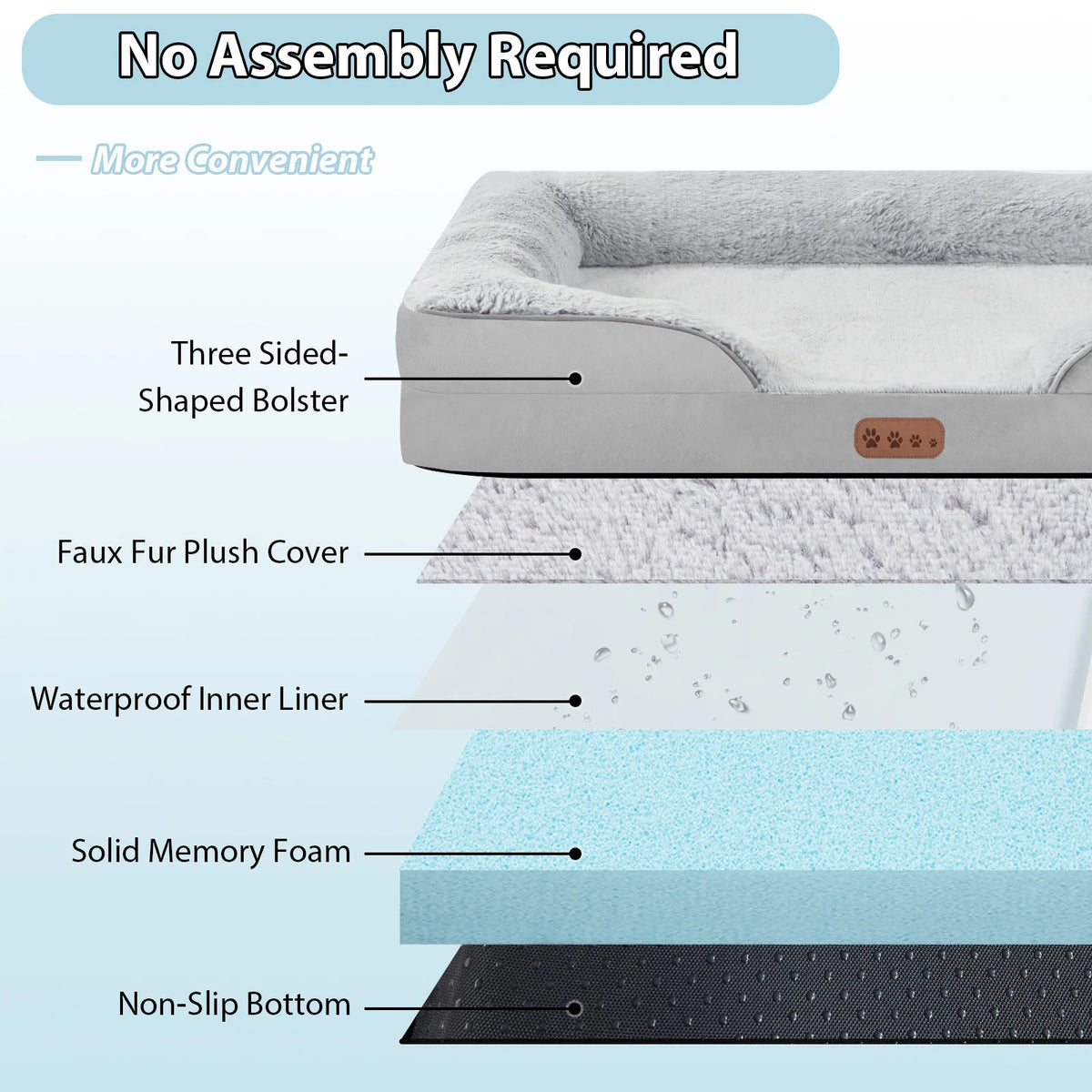 Orthopedic Memory Sponge Dog Bed Universal C-Type Armrest