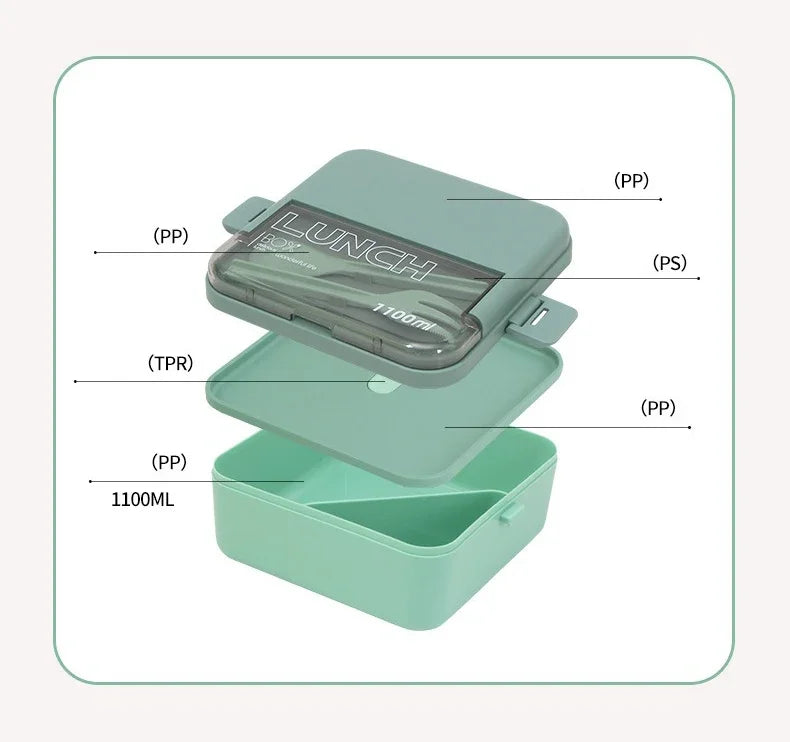 Justinlau 1100/1800ml Layer Compartment Lunch Box Kids Fork