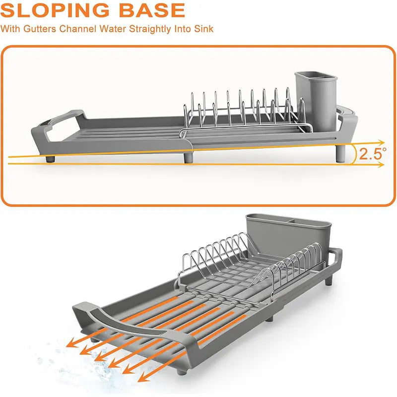 Expandable Dish Drying Rack Cutlery Holder Rust-Resistant Dish