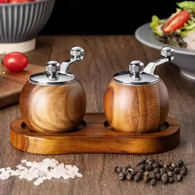 Wood Salt Pepper Mill Hand Operated Mini Ceramic