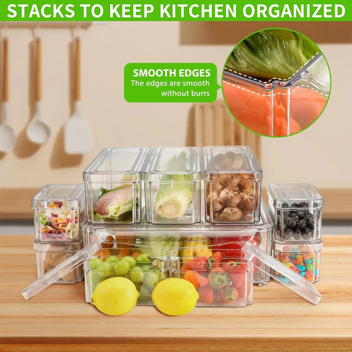 Refrigerator Organizer Bin Stackable Fridge Food Storage Box