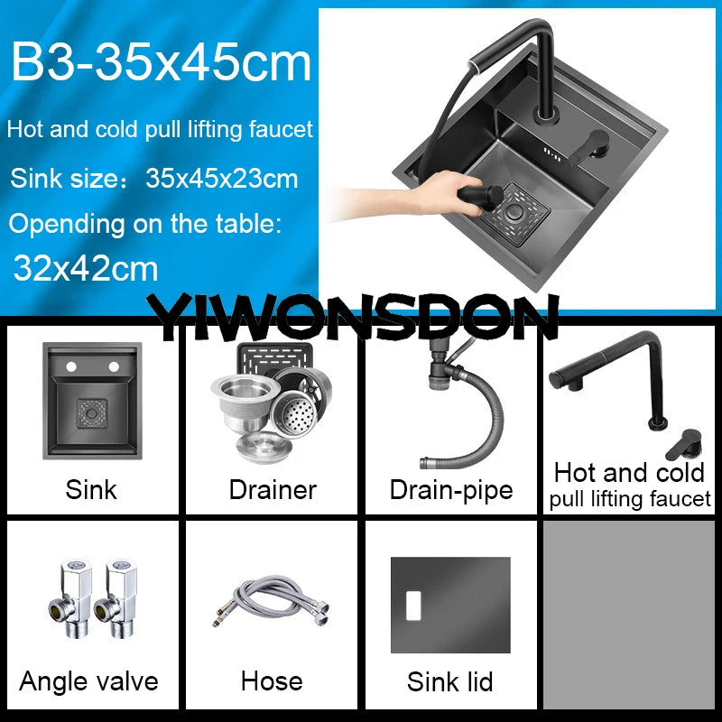 Nano Hidden Bar Sink Black Folding Faucet Silvery