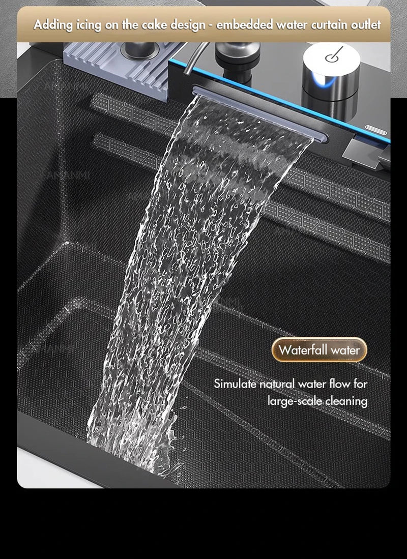304 Stainless Steel Waterfall Sink Large Slot Integrated