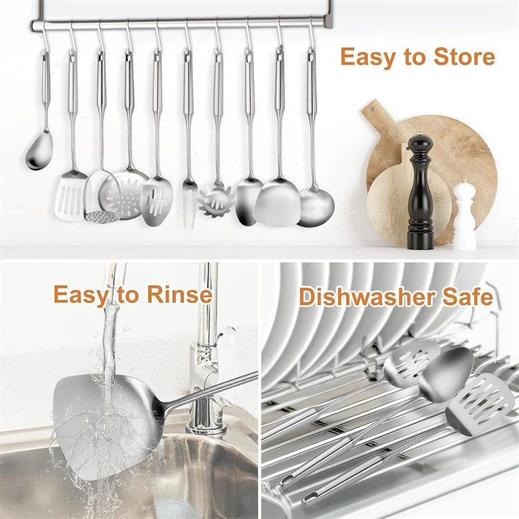 Lmetjma 304 Stainless Steel Utensils All Metal Long