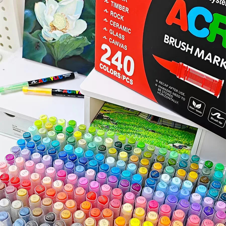 Guangna 120/168/240 Colors Acrylic Markers Dual Brush Pens