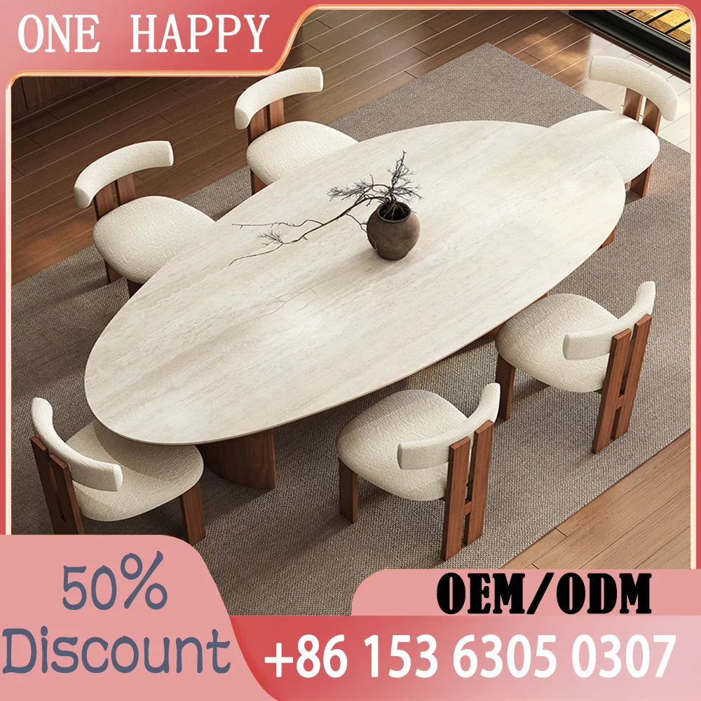 Any Size Custom Beige Travertine Teardrop Dining Table