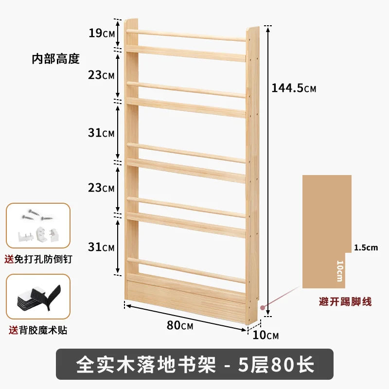 Solid Wood Narrow Bookshelf Door Backspace Saver Children