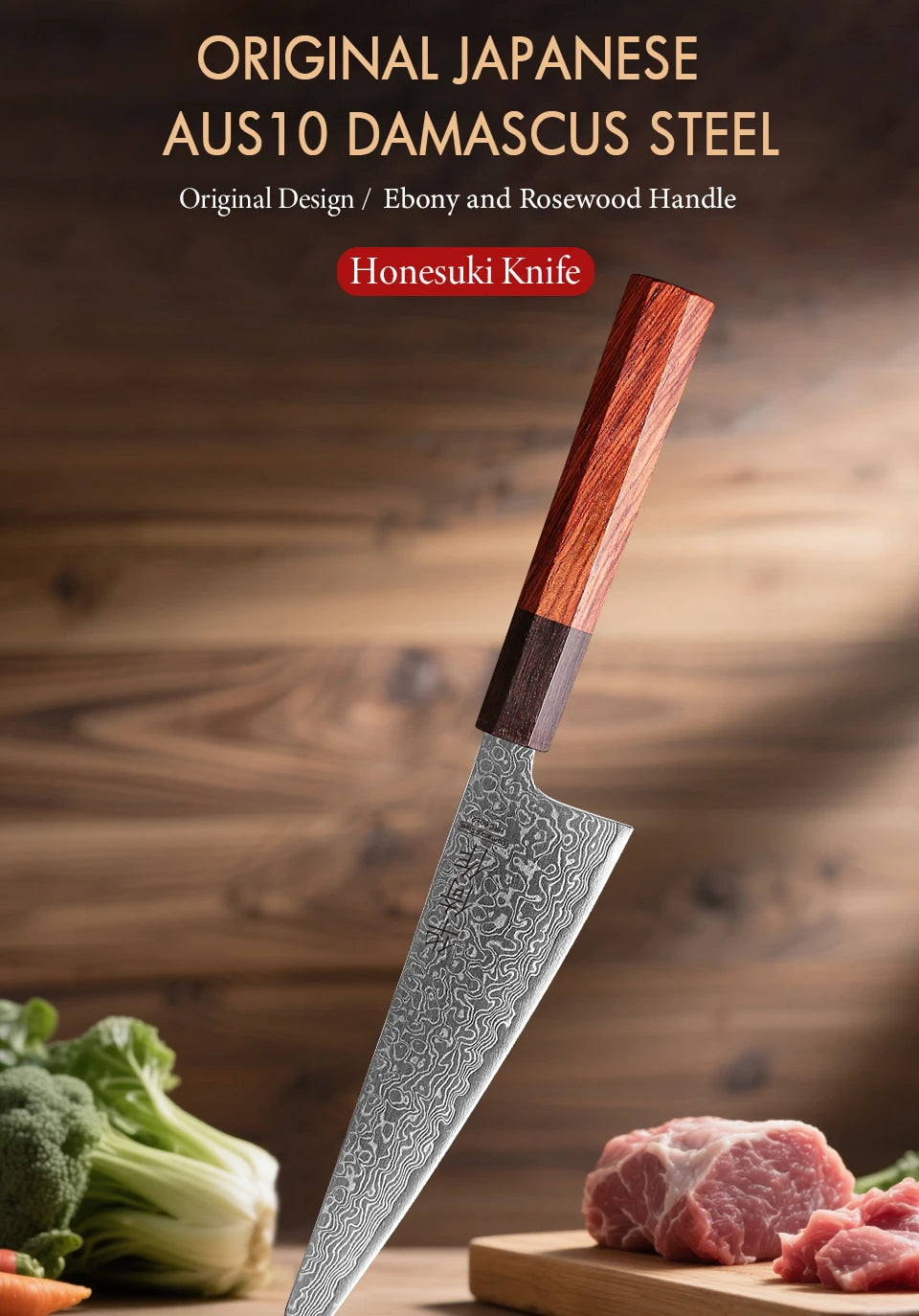 6-Inch Japanese Handmade Honesuki Chef Knife Damascus Steel