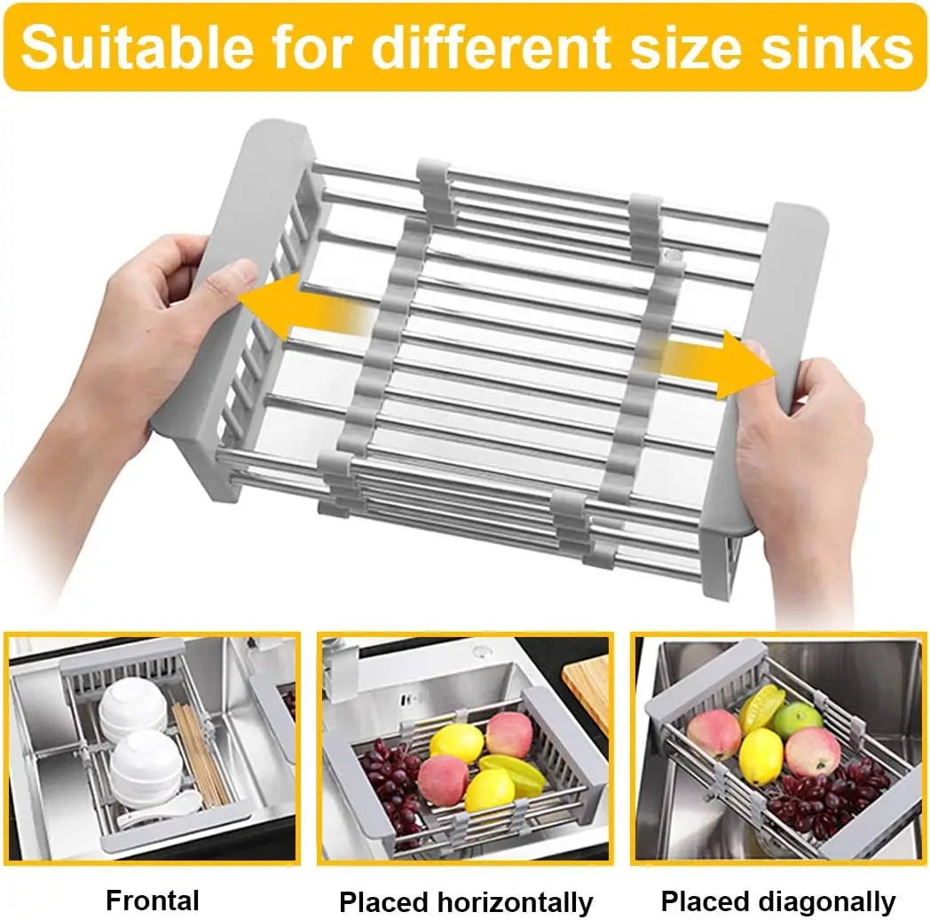 1pc Adjustable Expandable Dish Drying Rack Vegetable Fruit