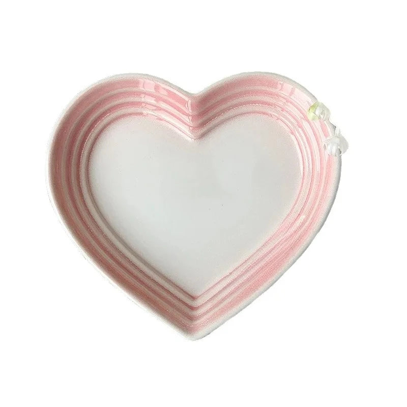Heart-Shaped Ceramic Dishes 12cm Gradient Underglaze Color Simple