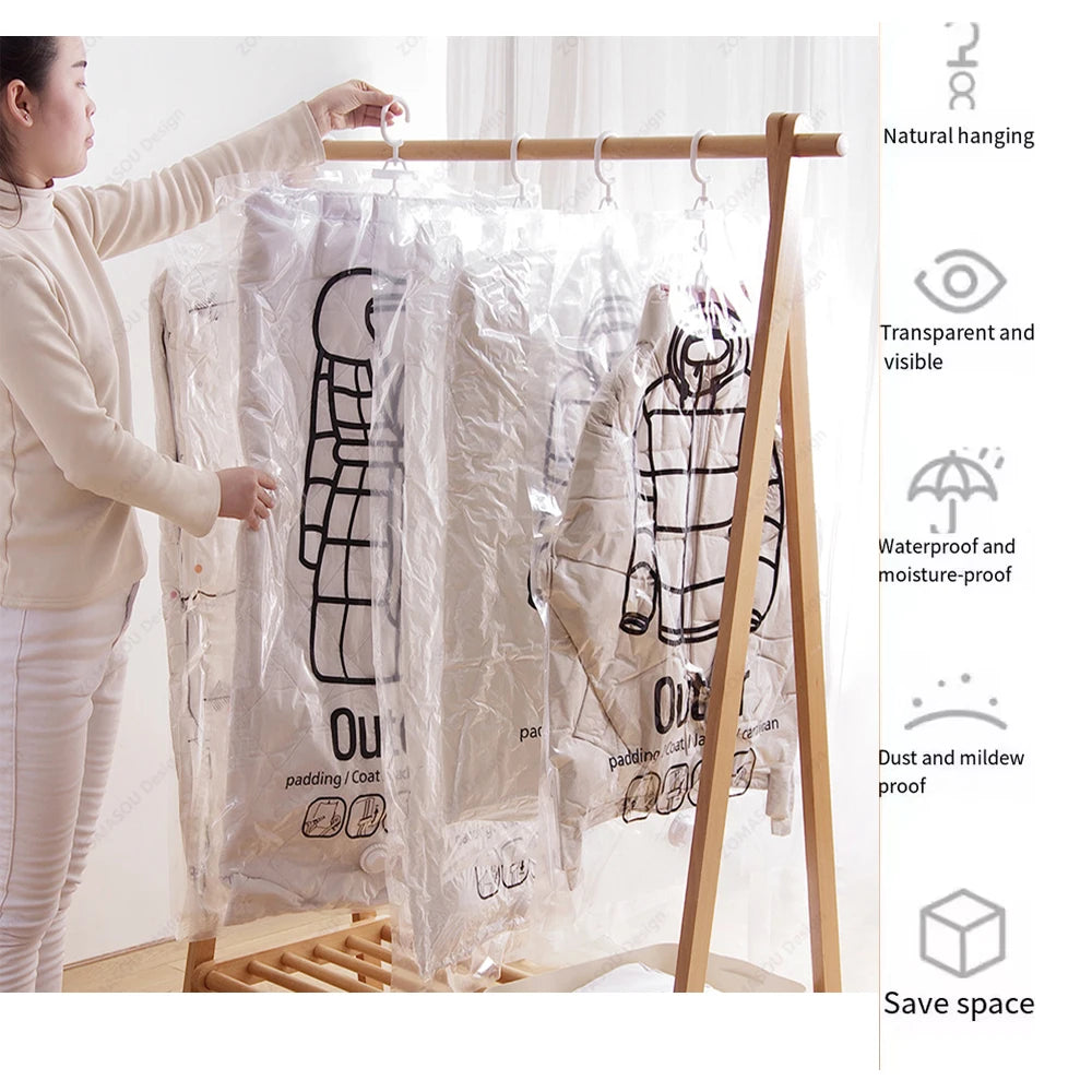 1-10pcs Hanging Vacuum Storage Bag Reusable Space Saver