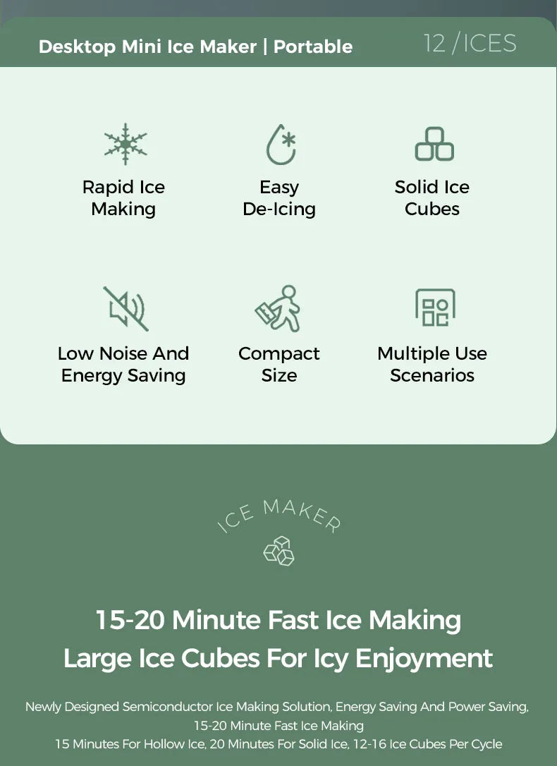 12v/220v Mini Ice Maker Car Dorm Office Camping