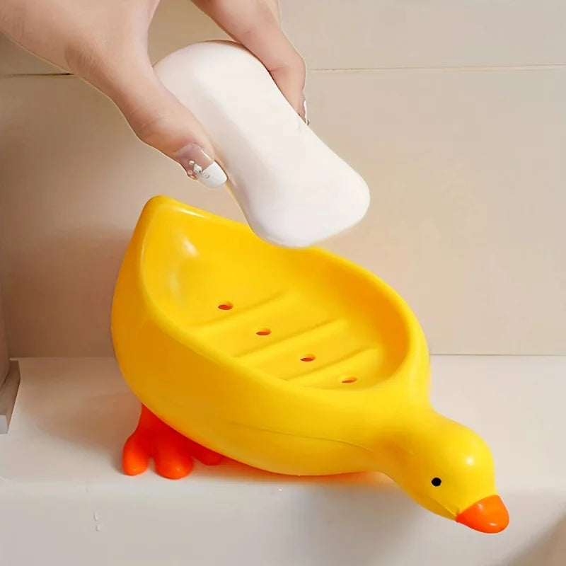 Yellow White Duck-Shaped Soap Dish Oval-Shaped Bathroom Drain