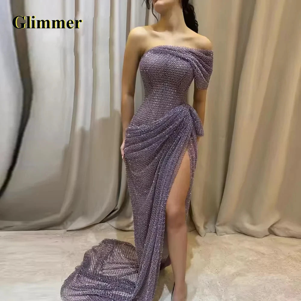 Glimmer Trendy One-Shoulder Mermaid Celebrity Dress High Slit