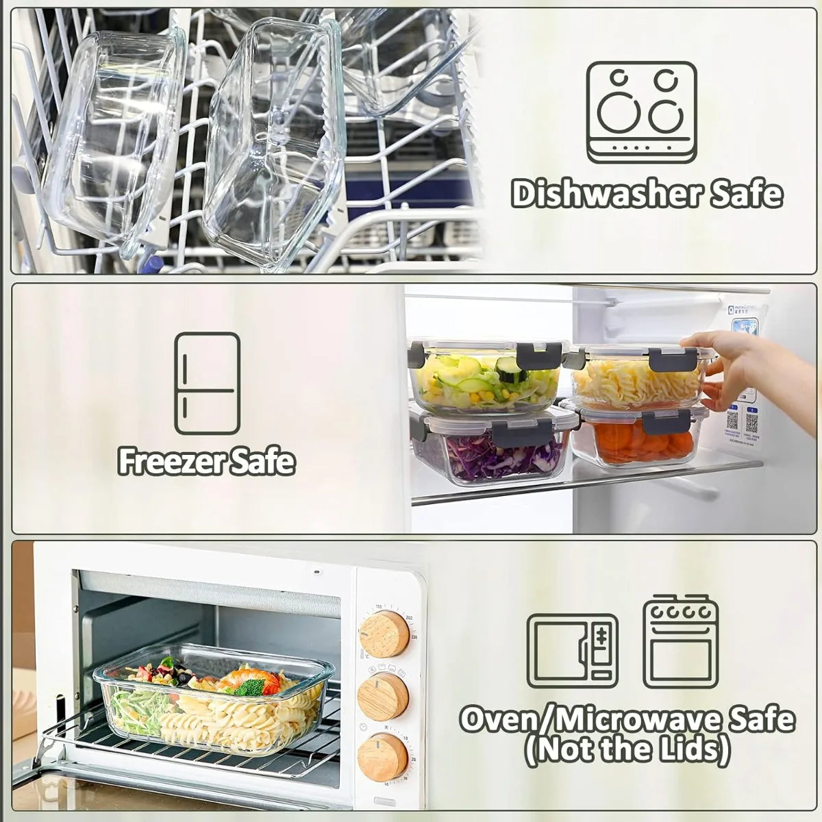 10 Sets Glass Food Storage Containers Lids Airtight