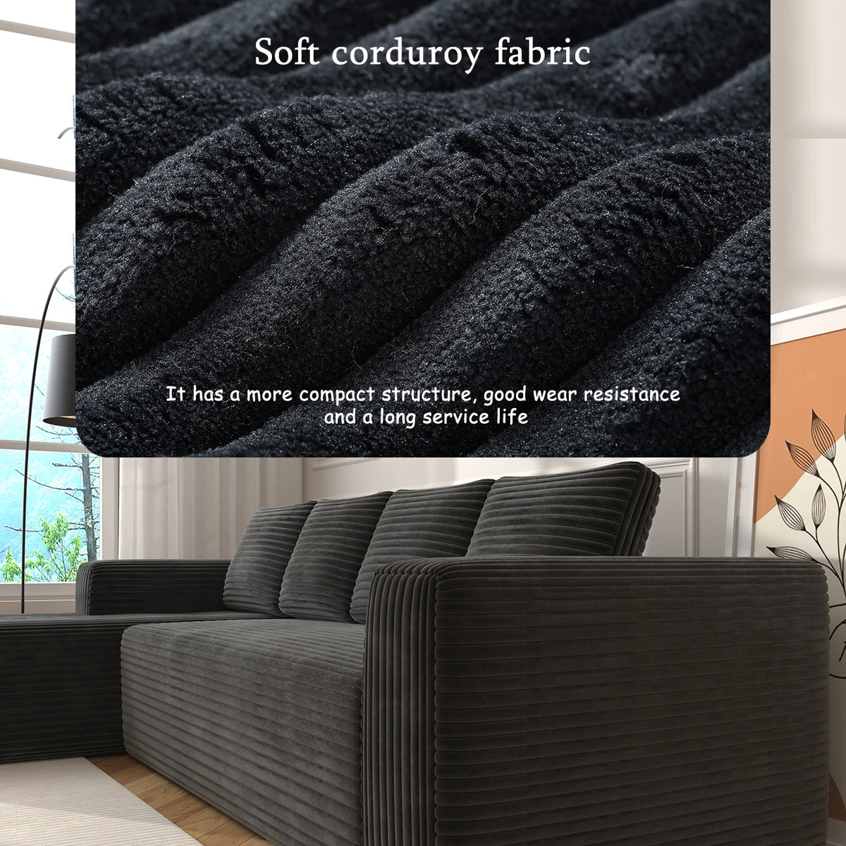 Modular Sofa Chaise Longue Soft Corduroy Fabric High-Density