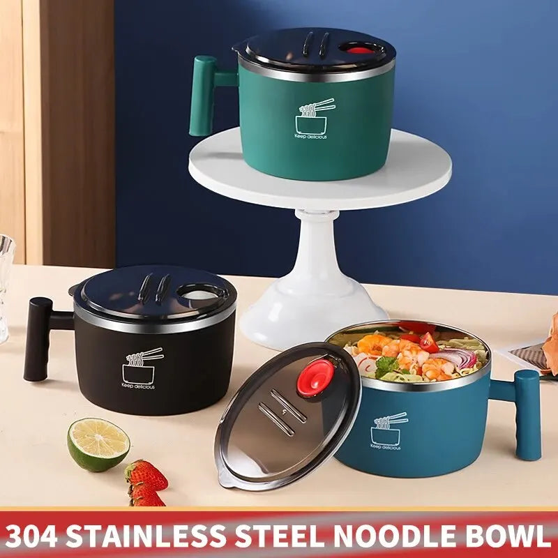 Stainless Steel Bowl Lid Instant Noodles Sealed Drain