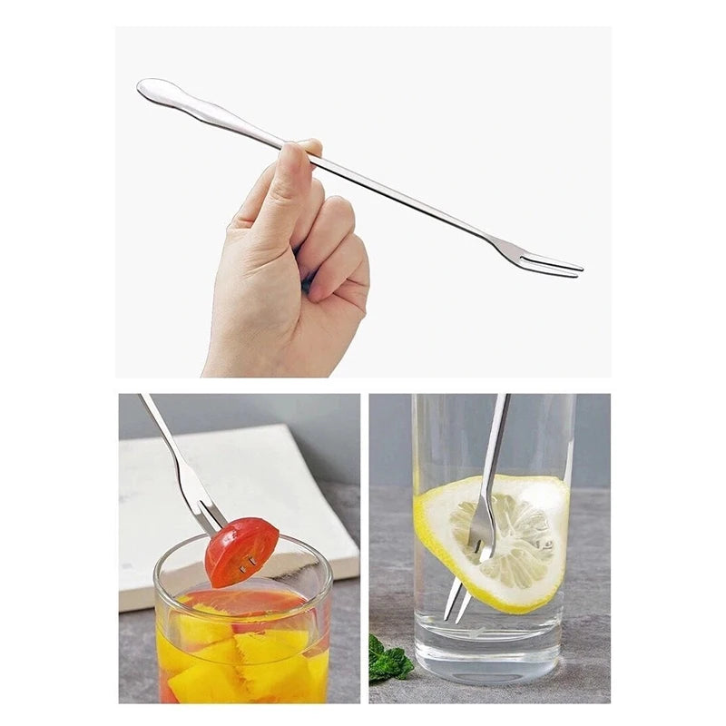 2pcs Stainless Steel Long Handle Pickle Fork Spoon