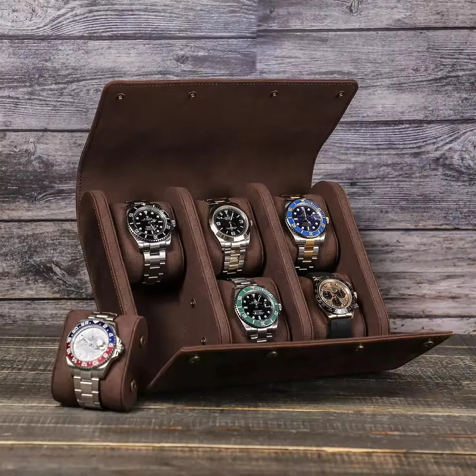 Vintage Leather Watch Box Organizer Men Travel Storage