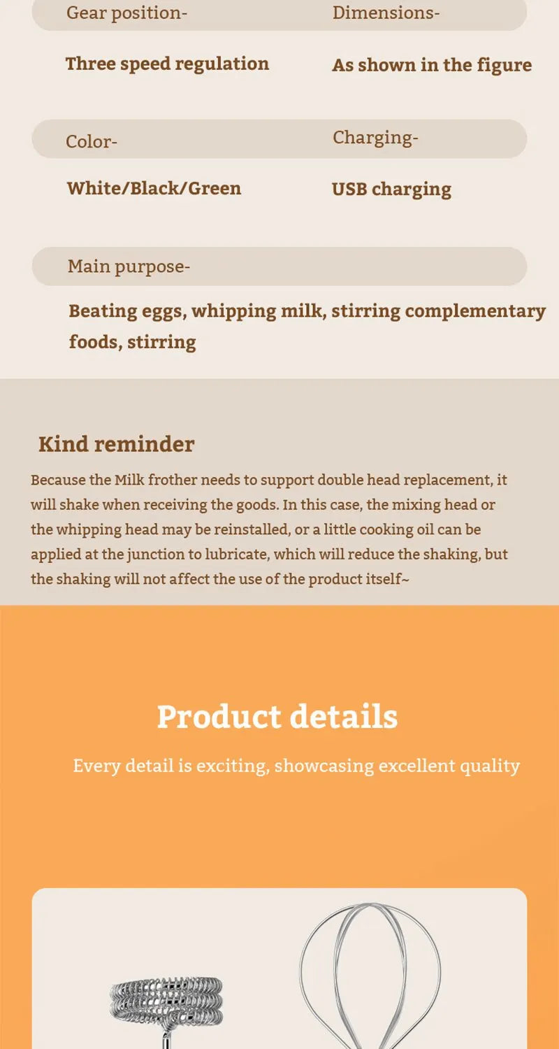 Mini Electric Milk Foamer Blender Wireless Coffee Whisk