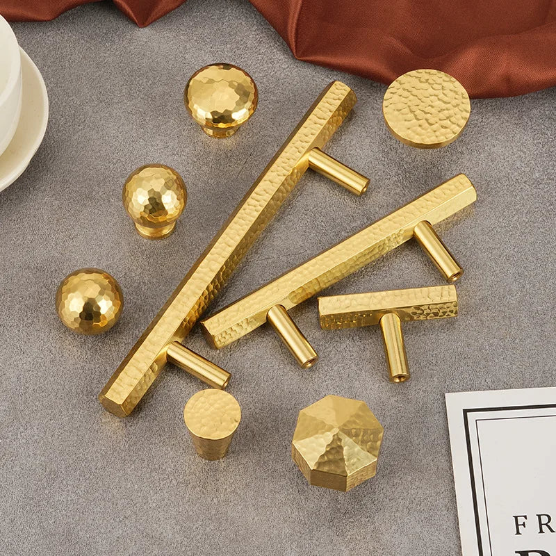 Solid Brass Wardrobe Handles Hammered Texture Handles Gold