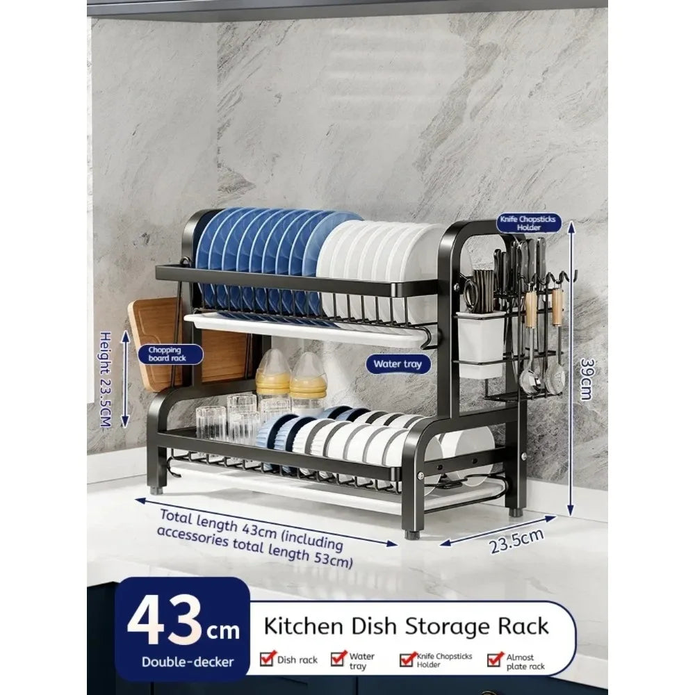 Dish Drying Rack 2-Tier Compact Dish Rack Drainboard