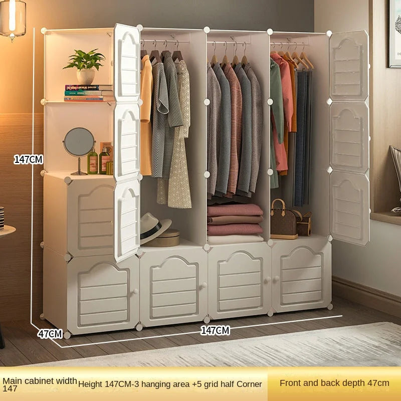 Bedroom Dustproof Clothes Cabinets Plastic Collapsible Durable