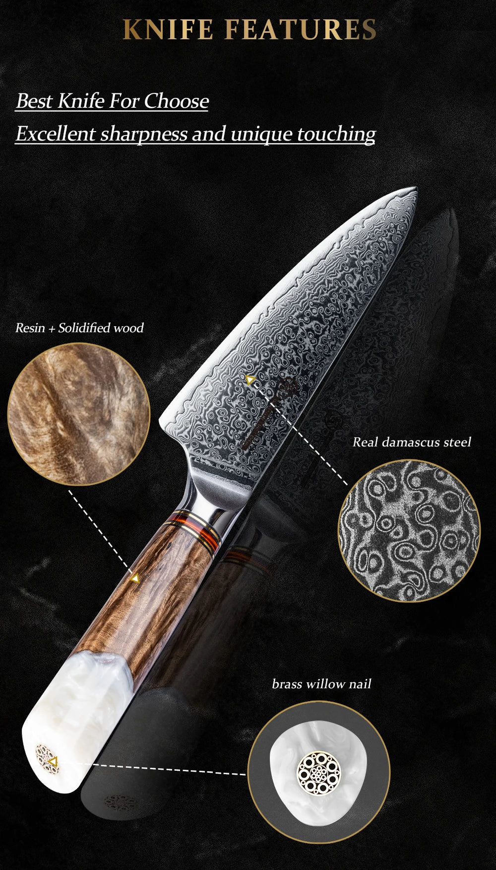 Grandsharp 1-4 Pieces Knife Damascus Steel 10cr15c0mov Steel