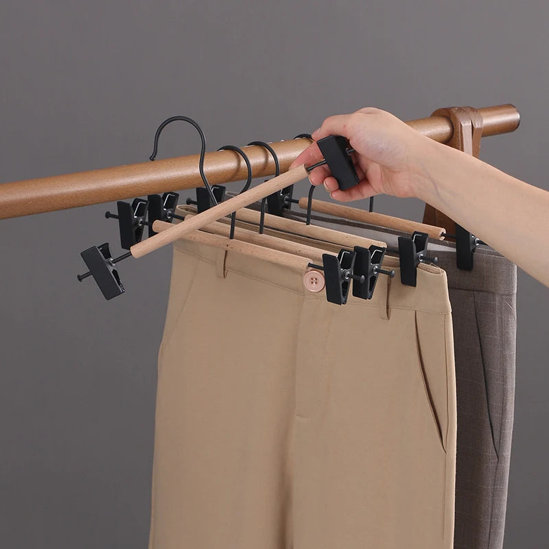 5pcs Trouser Hangers Durable Iron Wood Drying Rack