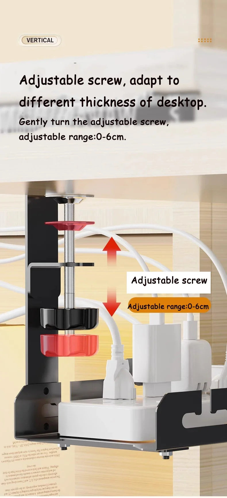 Telescopic Under Table Storage Rack Metal Cable Management