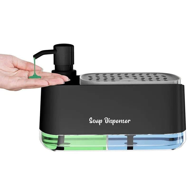 Dual Pump Soap Dispenser 3-In-1 Organizer Sponge Storage