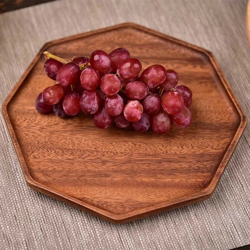 Natural Acacia Wood Serving Trays Octagonal & Rectangular
