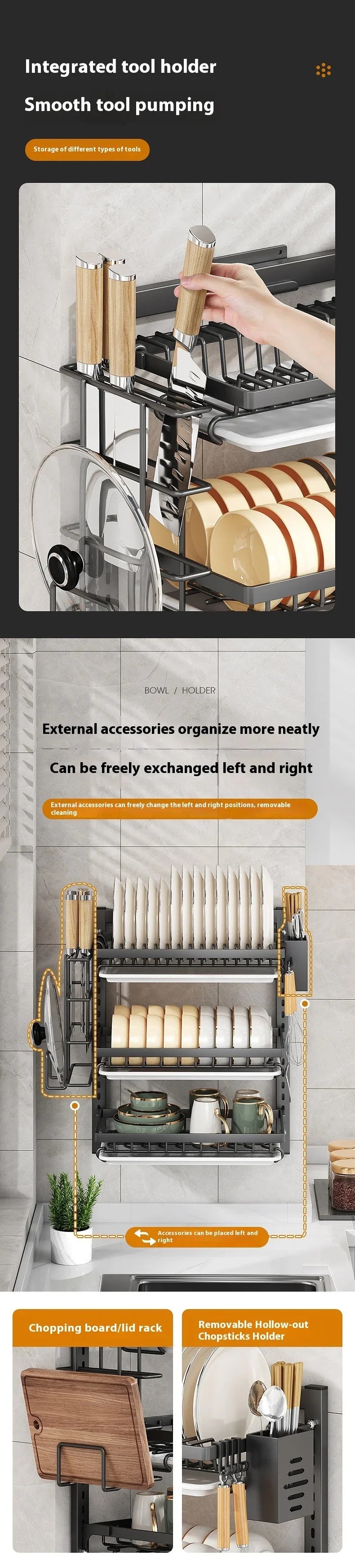 Wall-Mounted Dish Rack Organizer Drainboard Cutlery Storage
