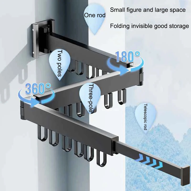 Wall Mount Folding Clothes Drying Rack Retractable Extension