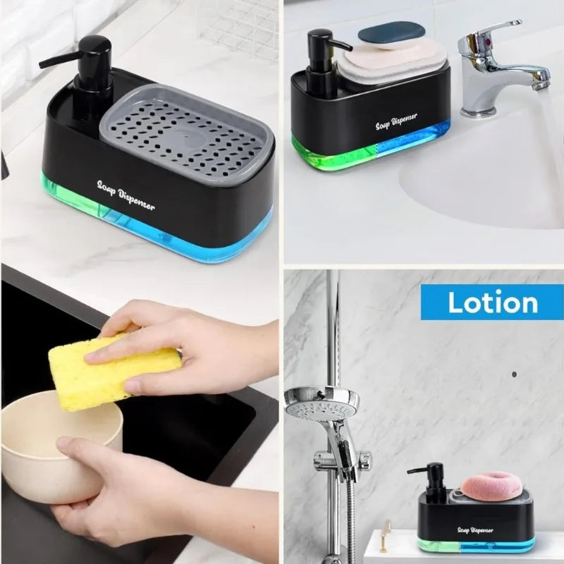 Dual Pump Soap Dispenser 3-In-1 Organizer Sponge Storage