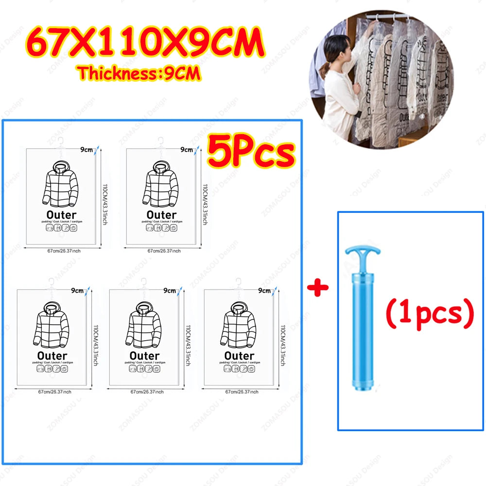 1-10pcs Hanging Vacuum Storage Bag Reusable Space Saver