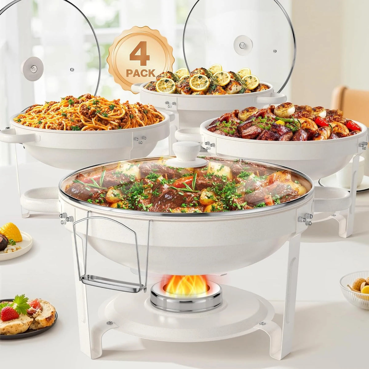 White Chafing Dishes Buffet Glass Lid 5qt 1-2-4pack