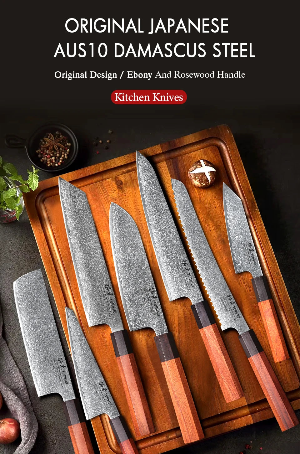 Turwho Hand Forged Japanese Chef Knife Damascus Steel