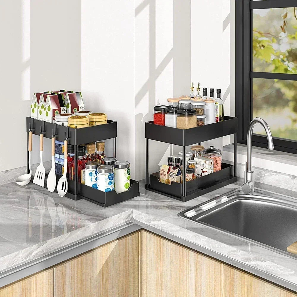 2-Tier Under Sink Organizers Storage Sliding L-Shape Under