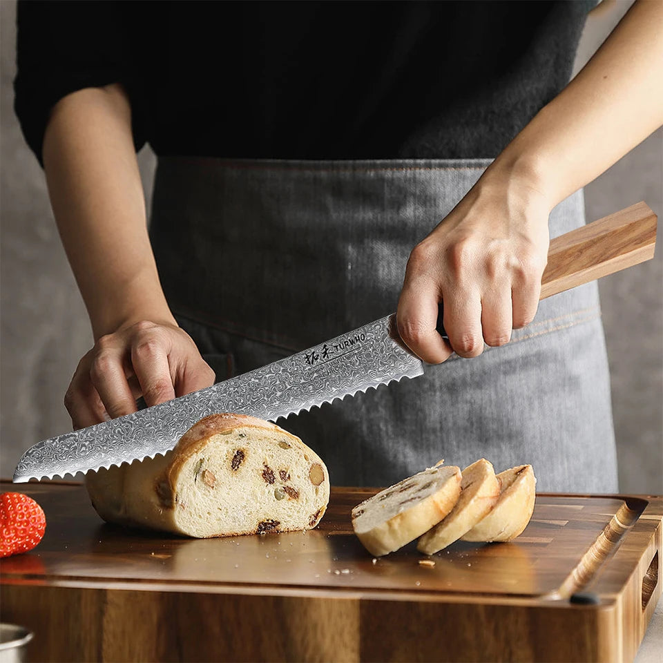 Bread Knife Hand Forged Damascus Steel Japanese Chef