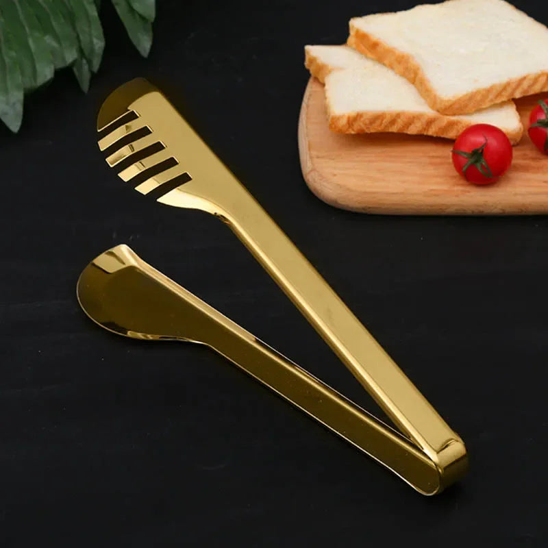 1pc Golden Stainless Steel Food Tong Bbq Clip
