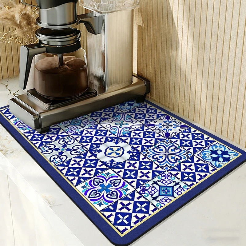 Retro Drying Mat Super-Absorbent Countertop Mat Tableware Drain