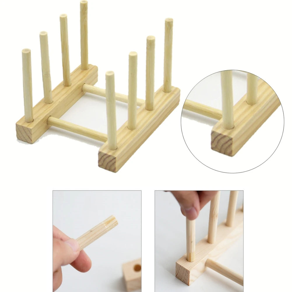 Wooden Dish Drain Rack Dinnerware Storage Organizer Tray