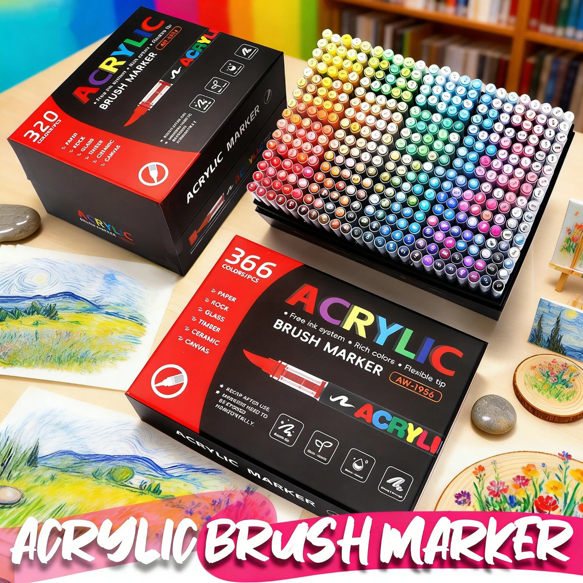 12-366 Colors Acrylic Painting Marker Waterproof Acrylic Brush