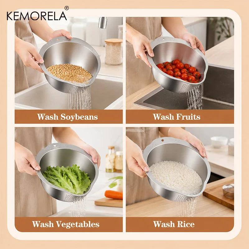 Rice Washer Strainer Bowl Stainless Steel Rice Washing